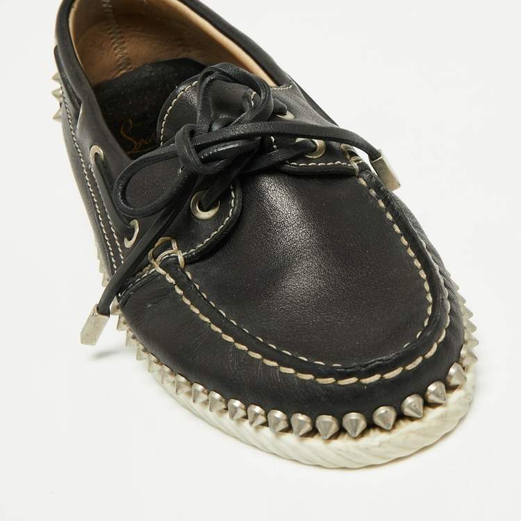 Pre Owned Christian Louboutin Black Leather Steckel Boat Loafers Size 35.5