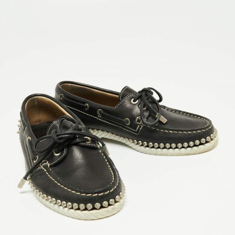 Pre Owned Christian Louboutin Black Leather Steckel Boat Loafers Size 35.5