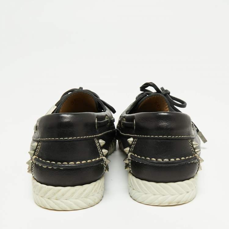 Pre Owned Christian Louboutin Black Leather Steckel Boat Loafers Size 35.5