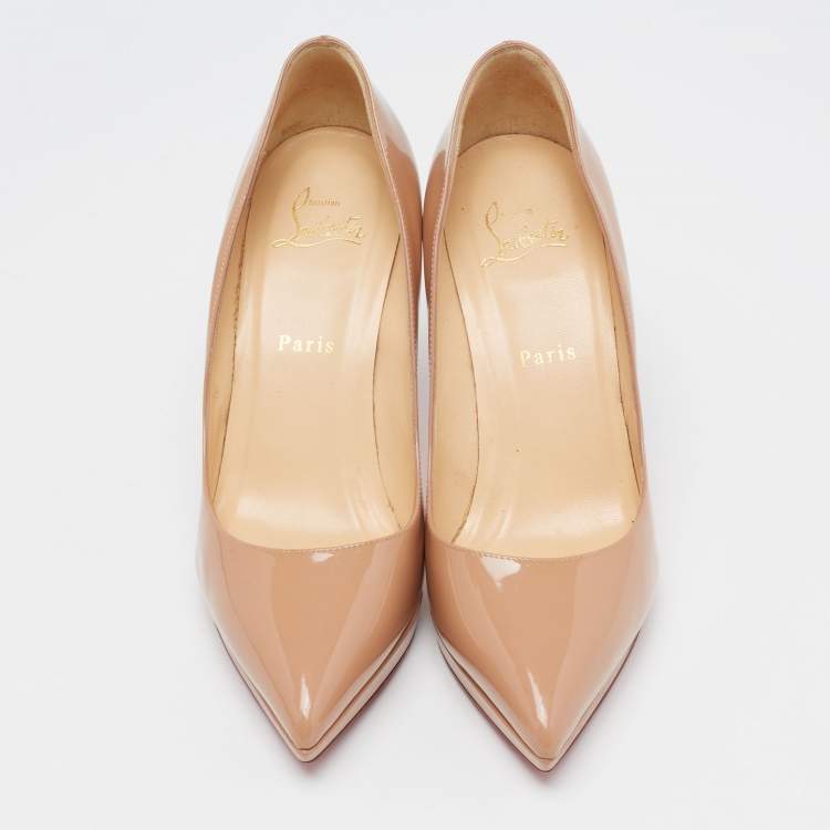 Pre Owned Christian Louboutin Beige Patent Leather Pigalle Plato Pumps Size 39