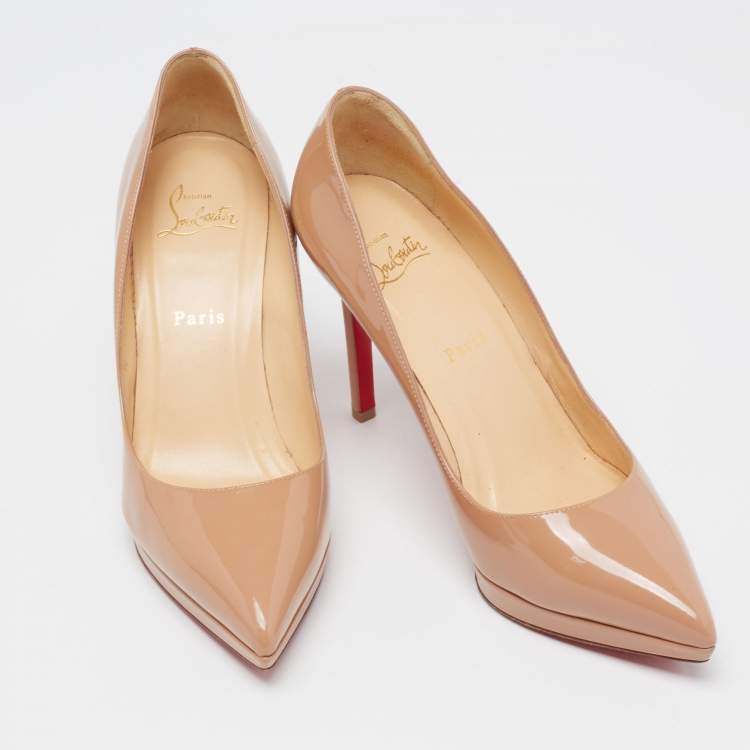 Pre Owned Christian Louboutin Beige Patent Leather Pigalle Plato Pumps Size 39