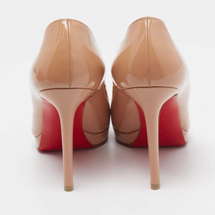 Pre Owned Christian Louboutin Beige Patent Leather Pigalle Plato Pumps Size 39