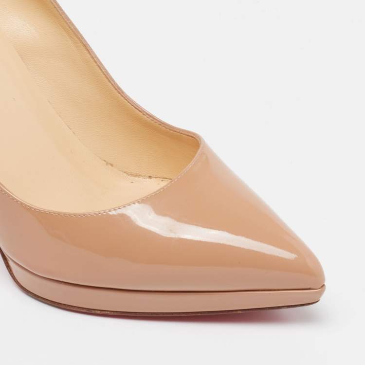 Pre Owned Christian Louboutin Beige Patent Leather Pigalle Plato Pumps Size 39