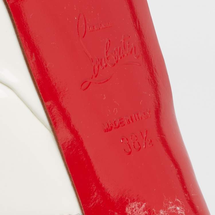 Pre Owned Christian Louboutin White Patent Leather Predupeep D'orsay Platform Pumps Size 38.5