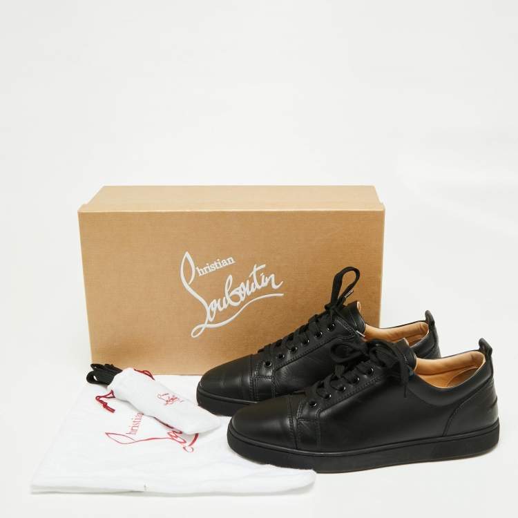 Pre Owned Christian Louboutin Black Leather Louis Junior Low Top Sneakers Size 42.5