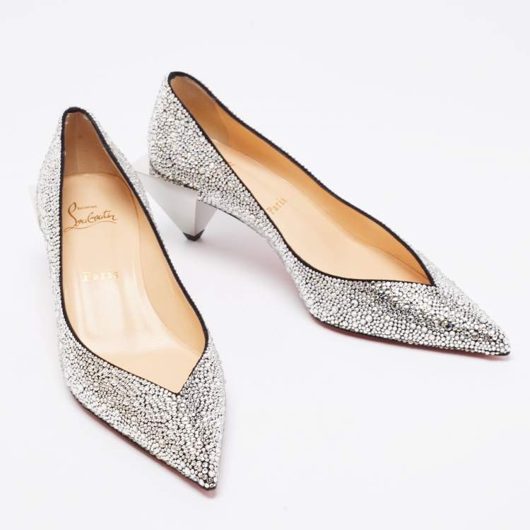 Pre Owned Christian Louboutin Silver Suede Galaxister Strass Pumps Size 37