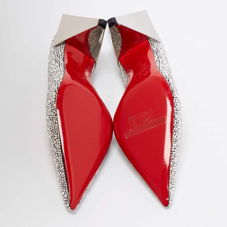 Pre Owned Christian Louboutin Silver Suede Galaxister Strass Pumps Size 37
