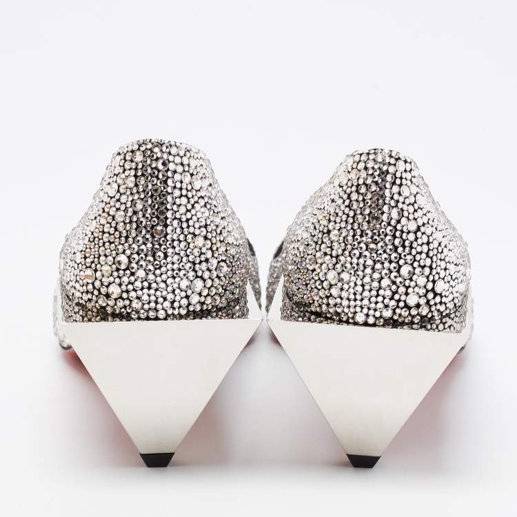 Pre Owned Christian Louboutin Silver Suede Galaxister Strass Pumps Size 37