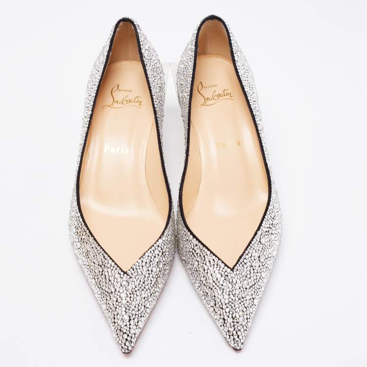 Pre Owned Christian Louboutin Silver Suede Galaxister Strass Pumps Size 37