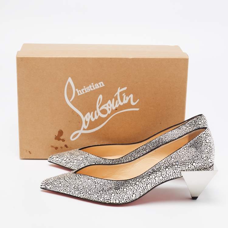 Pre Owned Christian Louboutin Silver Suede Galaxister Strass Pumps Size 37