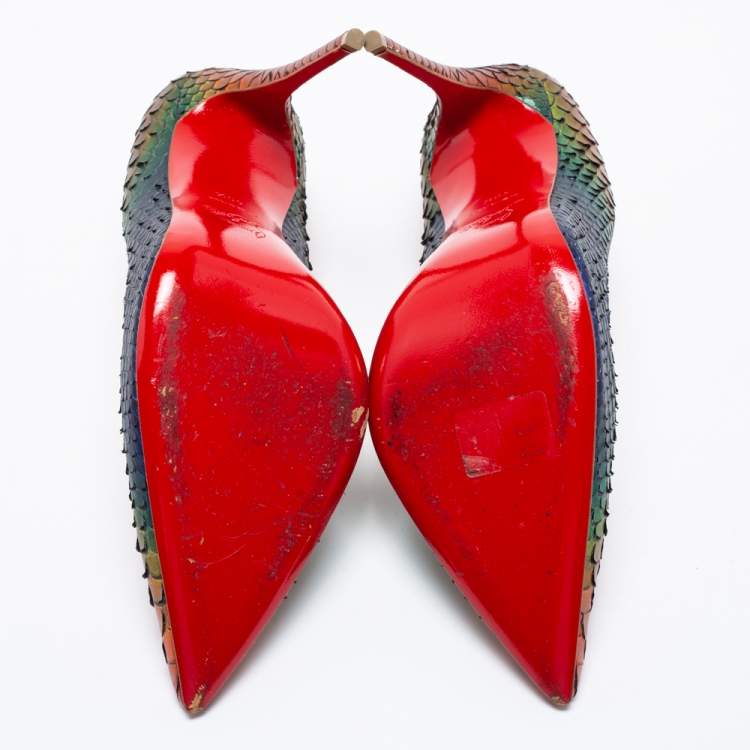 Pre Owned Christian Louboutin Multicolor Rainbow Python Leather So Kate Pumps Size 40.5