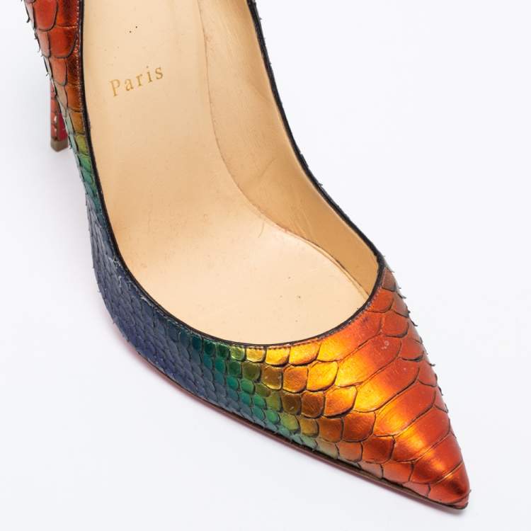 Pre Owned Christian Louboutin Multicolor Rainbow Python Leather So Kate Pumps Size 40.5