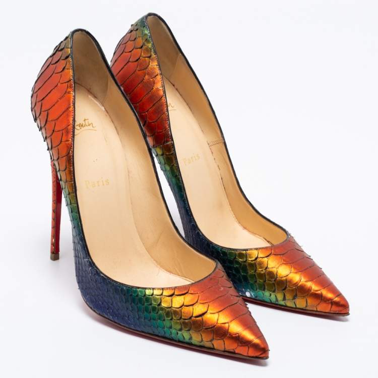 Pre Owned Christian Louboutin Multicolor Rainbow Python Leather So Kate Pumps Size 40.5