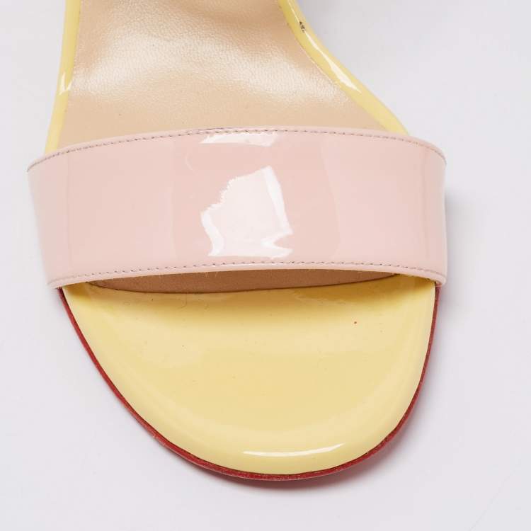 Pre Owned Christian Louboutin Multicolor Patent Leather Choca Block Heel Ankle Strap Sandals Size 37