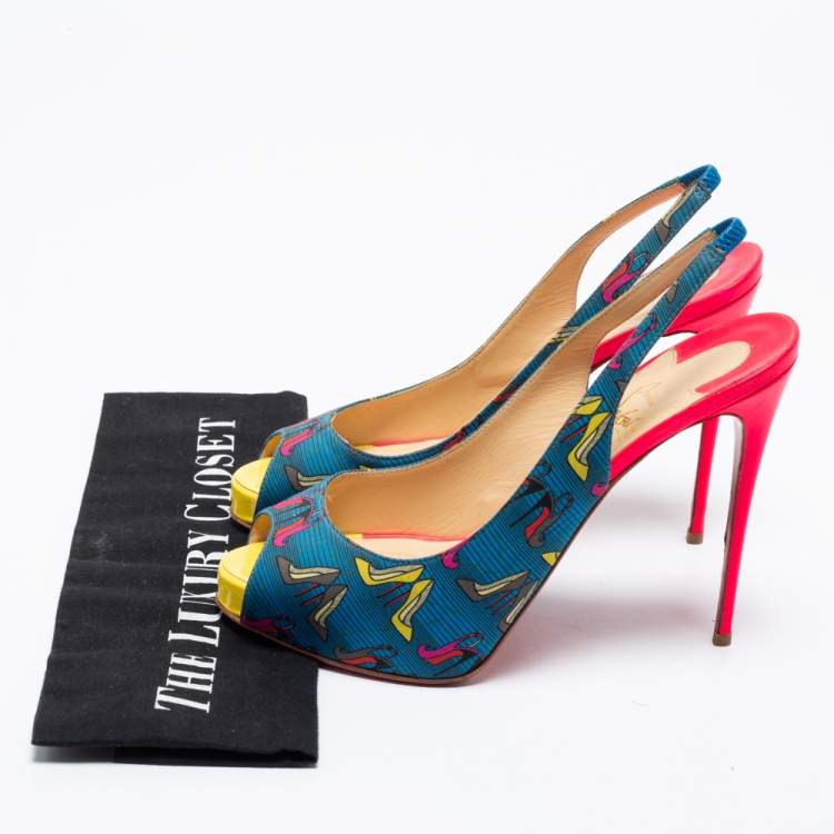 Pre Owned Christian Louboutin Multicolor Printed Fabric Peep Toe Slingback Sandals Size 39