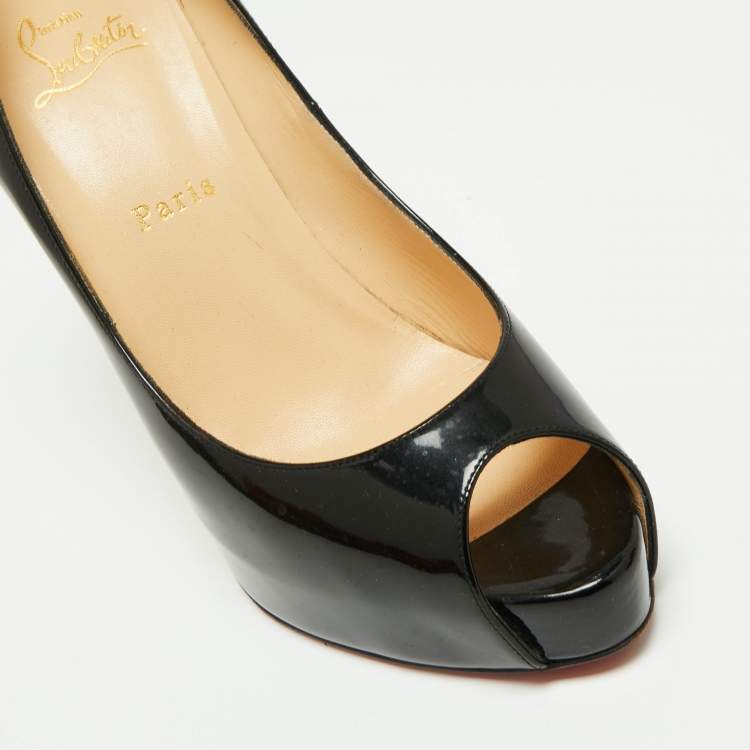 Pre Owned Christian Louboutin Black Patent Leather Very Prive Peep-Toe Pumps Size 40.5