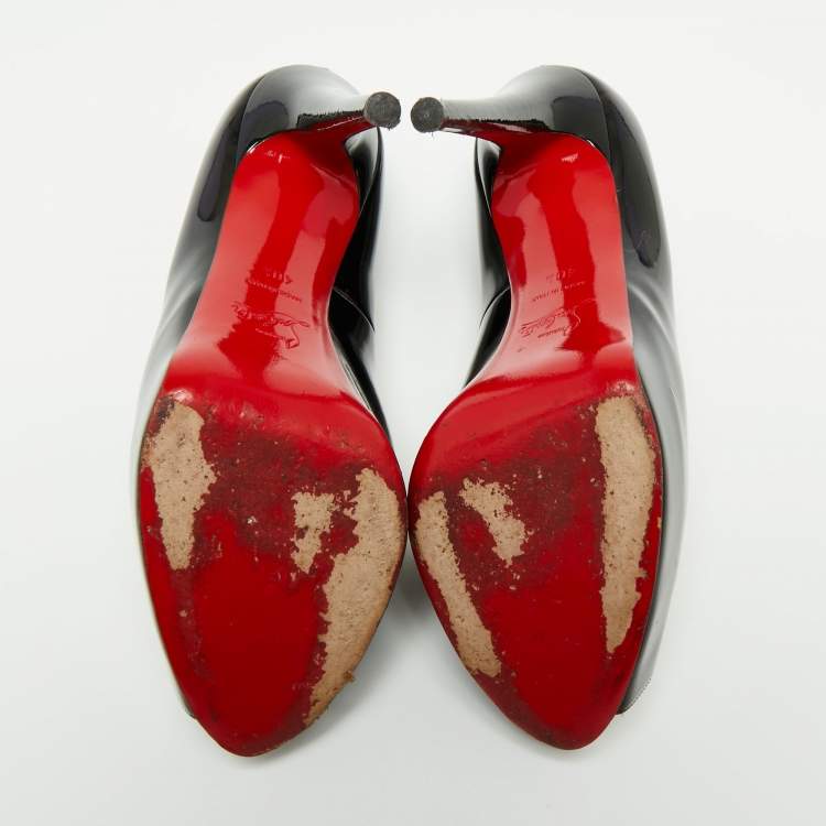 Pre Owned Christian Louboutin Black Patent Leather Very Prive Peep-Toe Pumps Size 40.5