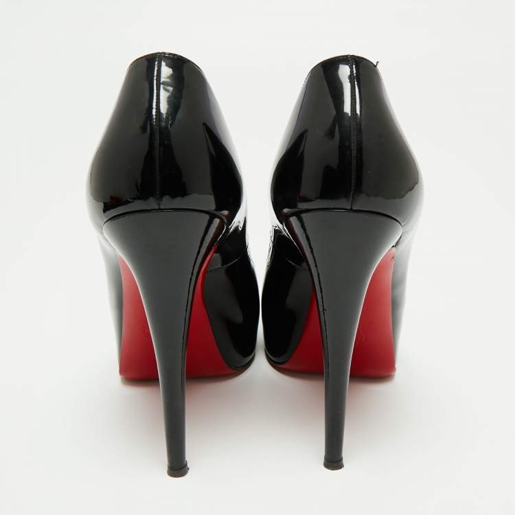 Pre Owned Christian Louboutin Black Patent Leather Very Prive Peep-Toe Pumps Size 40.5