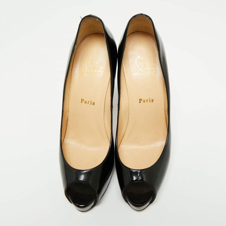 Pre Owned Christian Louboutin Black Patent Leather Very Prive Peep-Toe Pumps Size 40.5