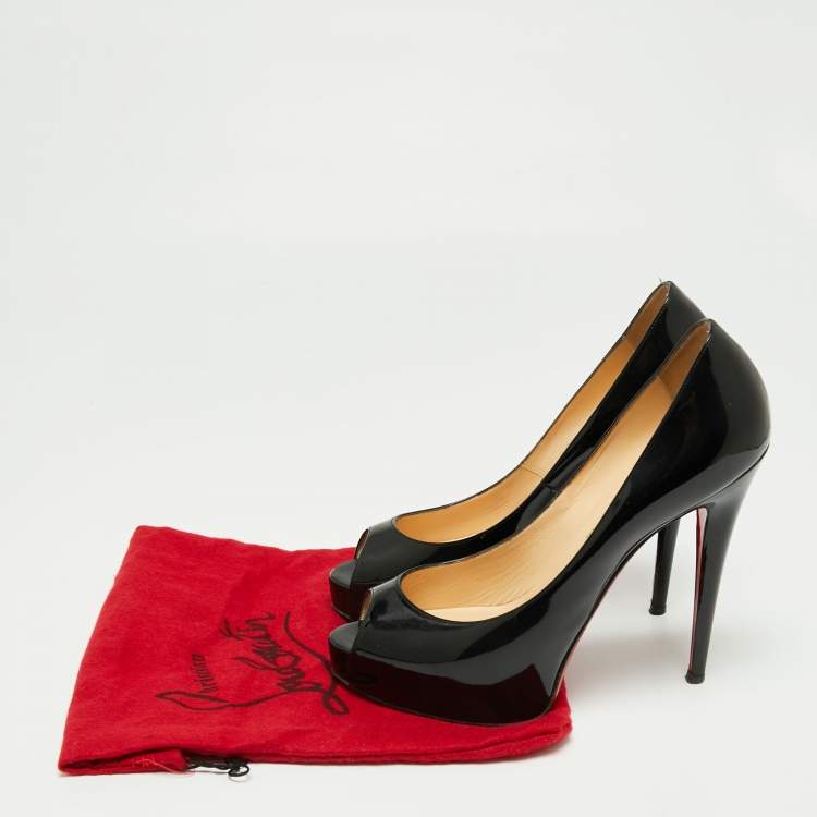Pre Owned Christian Louboutin Black Patent Leather Very Prive Peep-Toe Pumps Size 40.5