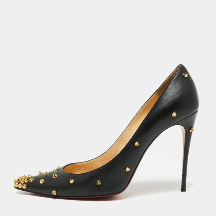 Pre Owned Christian Louboutin Black Leather Degraspike Pumps Size 40.5