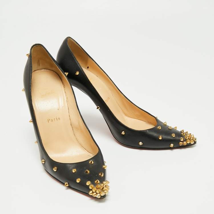 Pre Owned Christian Louboutin Black Leather Degraspike Pumps Size 40.5