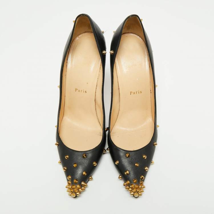 Pre Owned Christian Louboutin Black Leather Degraspike Pumps Size 40.5