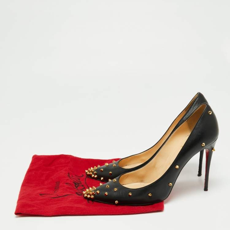 Pre Owned Christian Louboutin Black Leather Degraspike Pumps Size 40.5