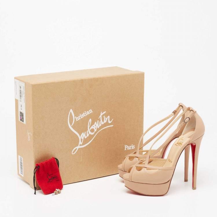 Pre Owned Christian Louboutin Beige Leather Strappy Platform Sandals Size 36.5