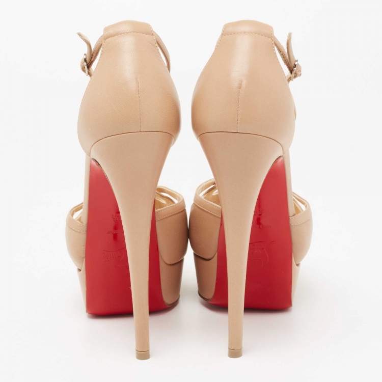 Pre Owned Christian Louboutin Beige Leather Strappy Platform Sandals Size 36.5