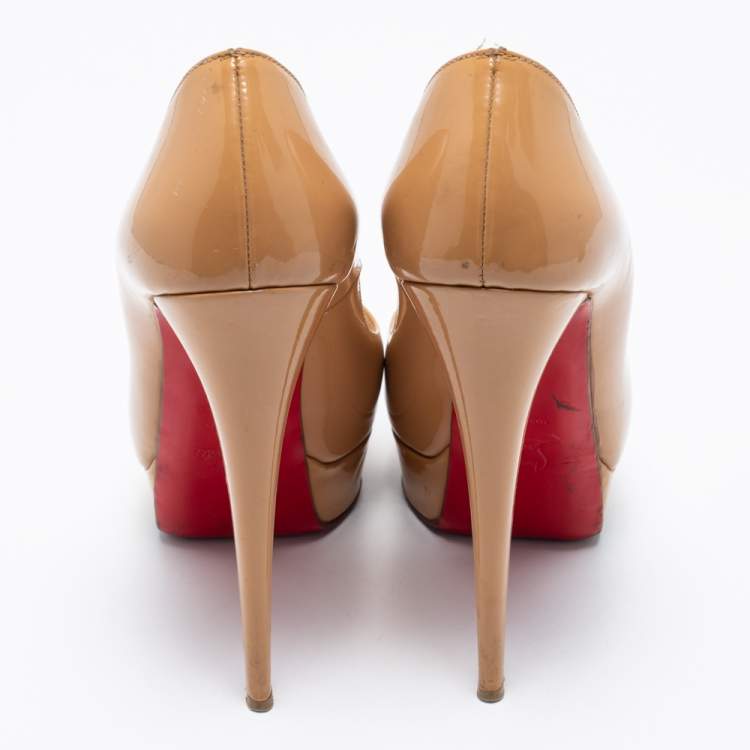 Pre Owned Christian Louboutin Beige Patent Leather Lady Peep Pumps Size 40.5