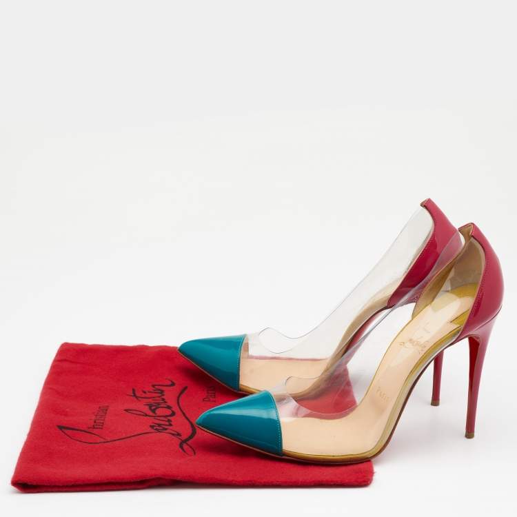 Pre Owned Christian Louboutin Pink/Teal Green Patent Leather And PVC Debout Pointed Toe Pumps Size 40