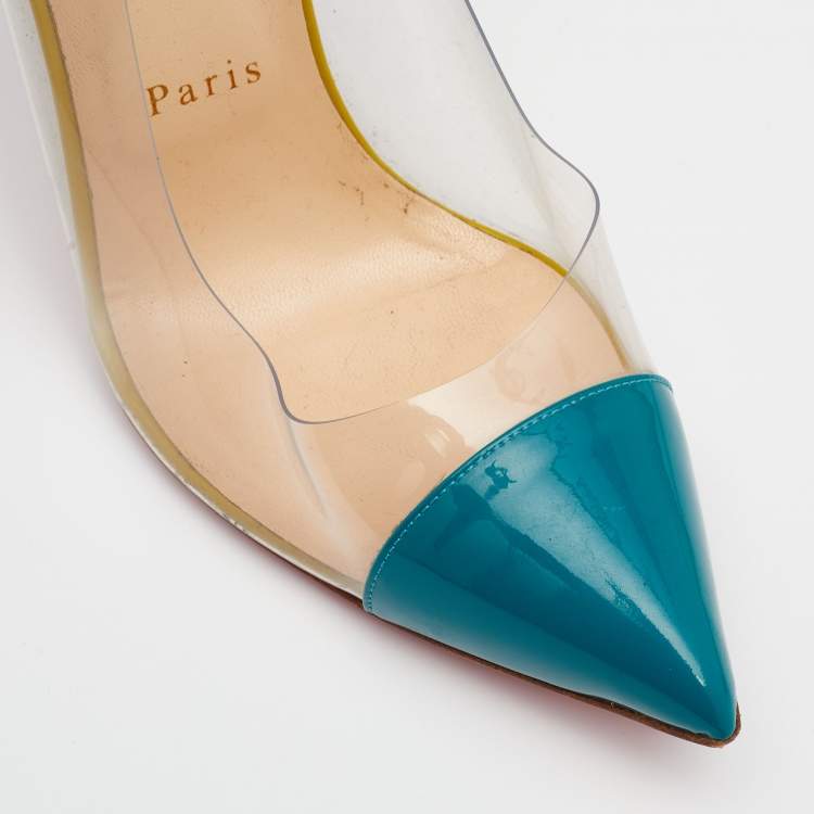 Pre Owned Christian Louboutin Pink/Teal Green Patent Leather And PVC Debout Pointed Toe Pumps Size 40