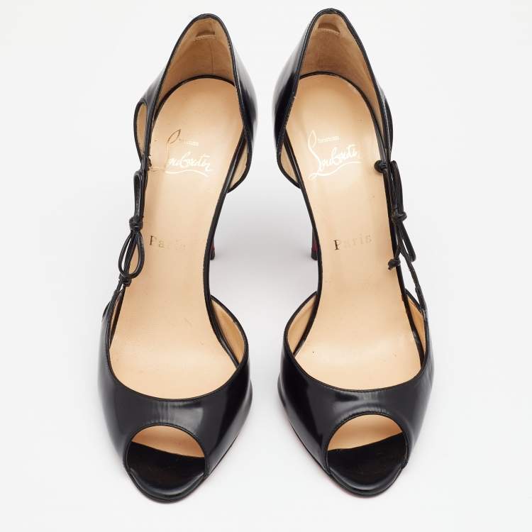 مملوكة مسبقًا Christian Louboutin Black Leather Bow Detail Peep Toe Pumps Size 39