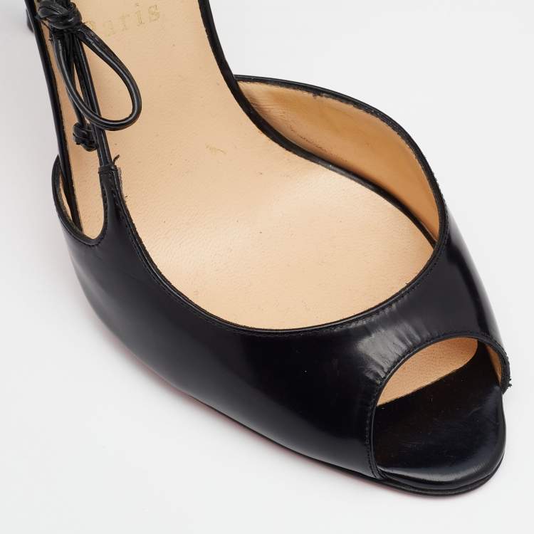 مملوكة مسبقًا Christian Louboutin Black Leather Bow Detail Peep Toe Pumps Size 39