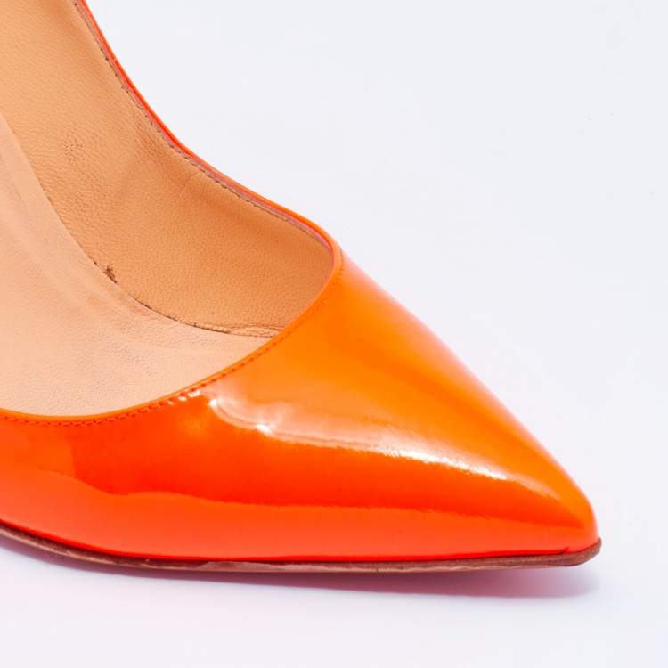 Pre Owned Christian Louboutin Neon Orange Patent Leather Pigalle Pointed Toe Pumps Size 40.5