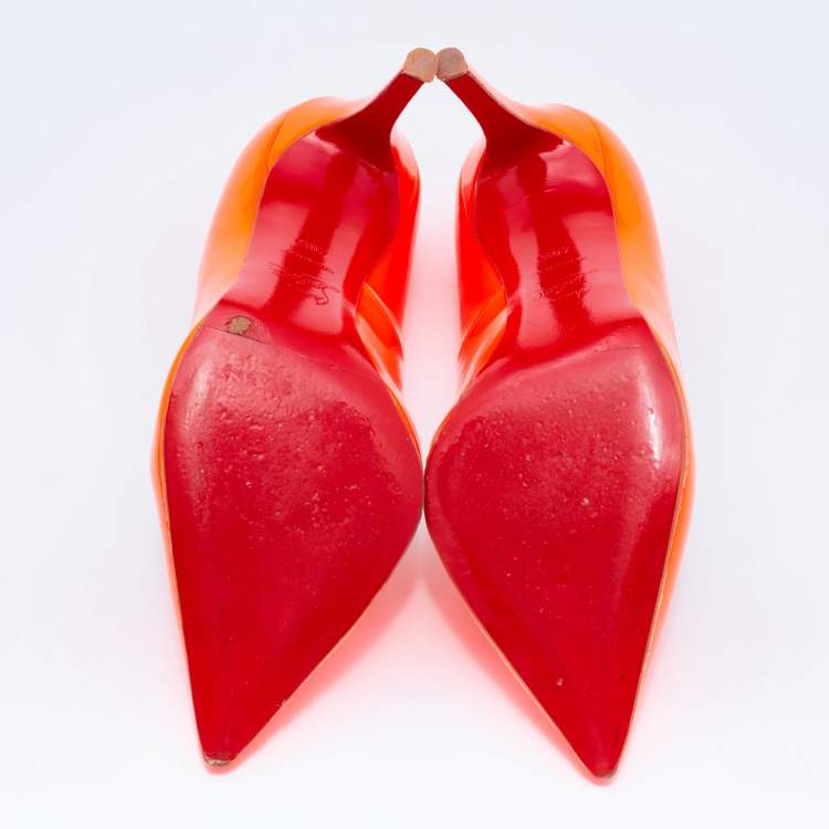 Pre Owned Christian Louboutin Neon Orange Patent Leather Pigalle Pointed Toe Pumps Size 40.5
