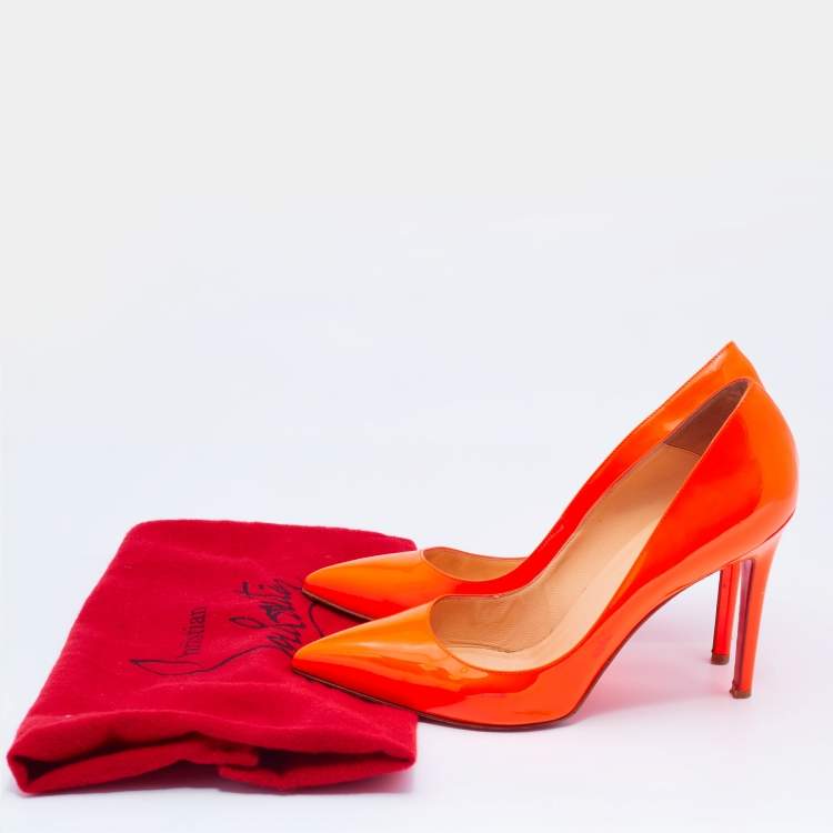 Pre Owned Christian Louboutin Neon Orange Patent Leather Pigalle Pointed Toe Pumps Size 40.5