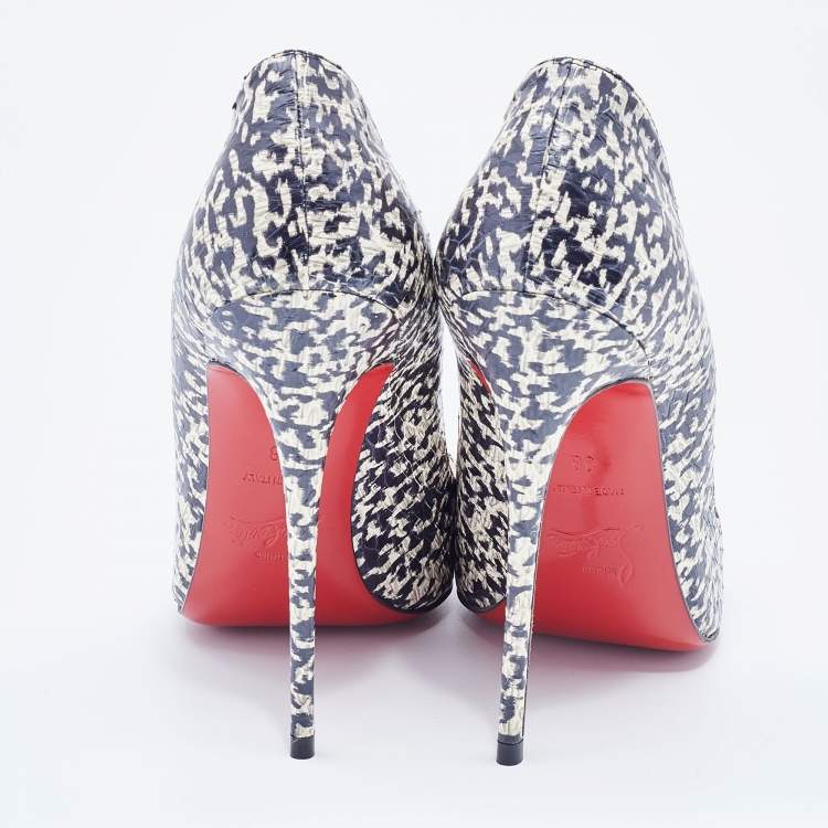 Pre Owned Christian Louboutin Two Tone Snakeskin Leather So Kate Pointed Toe Pumps Size 38