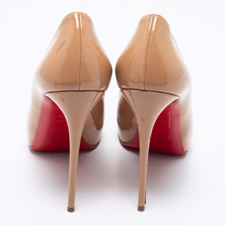 Pre Owned Christian Louboutin Beige Patent Leather Very Prive Peep Toe Pumps Size 37.5
