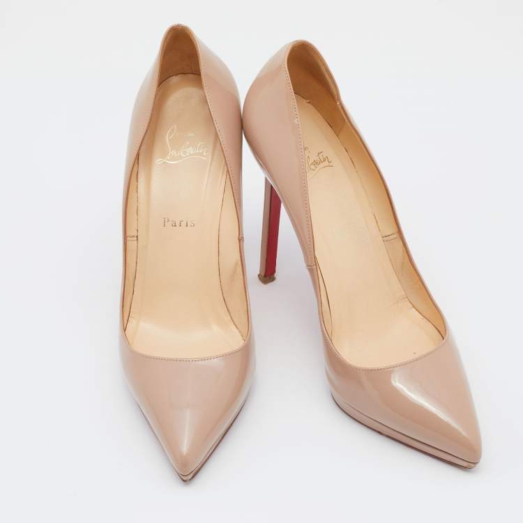 Pre Owned Christian Louboutin Beige Patent Leather Pigalle Plato Pumps Size 40