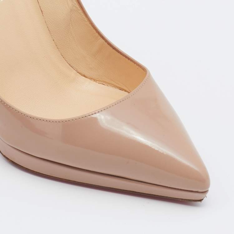 Pre Owned Christian Louboutin Beige Patent Leather Pigalle Plato Pumps Size 40