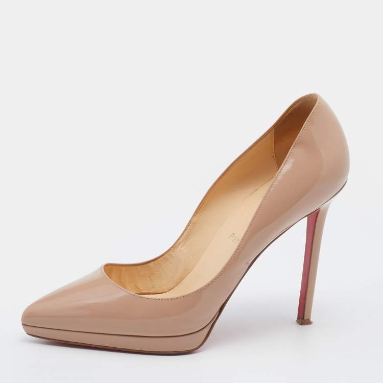 Pre Owned Christian Louboutin Beige Patent Leather Pigalle Plato Pumps Size 40