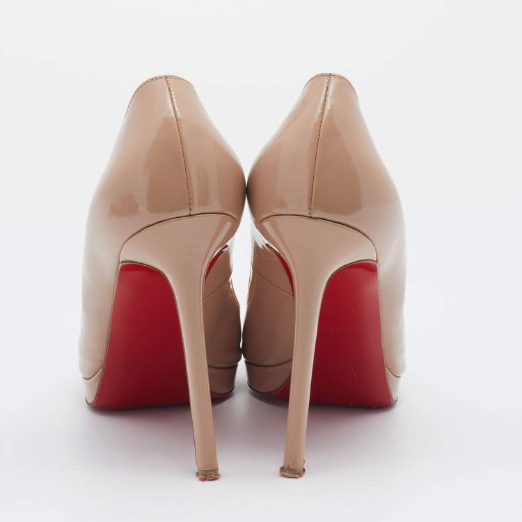 Pre Owned Christian Louboutin Beige Patent Leather Pigalle Plato Pumps Size 40