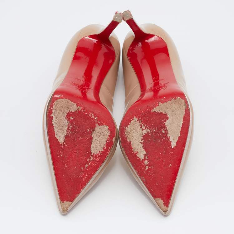 Pre Owned Christian Louboutin Beige Patent Leather Pigalle Plato Pumps Size 40