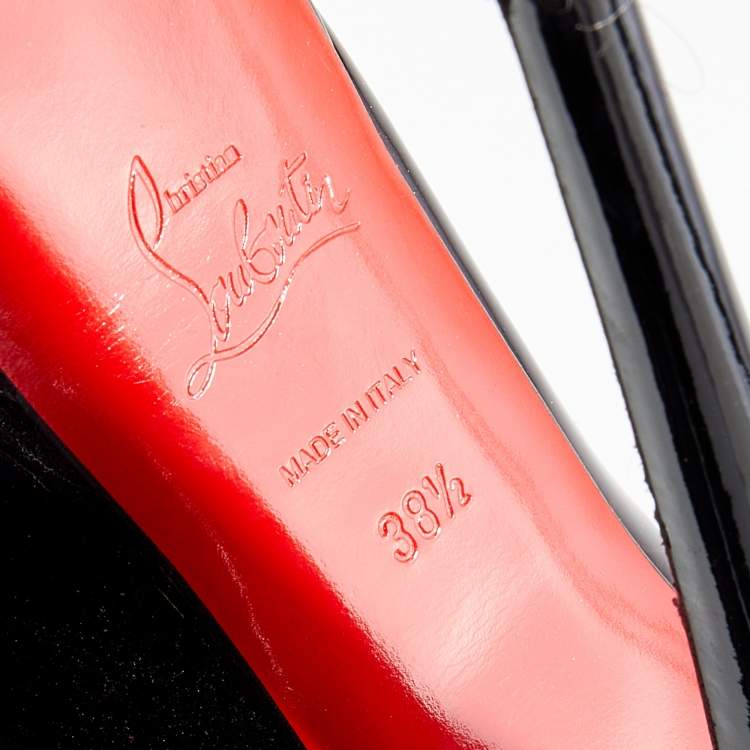 Pre Owned Christian Louboutin Black Patent Leather Lady Peep Toe Platform Pumps Size 38.5