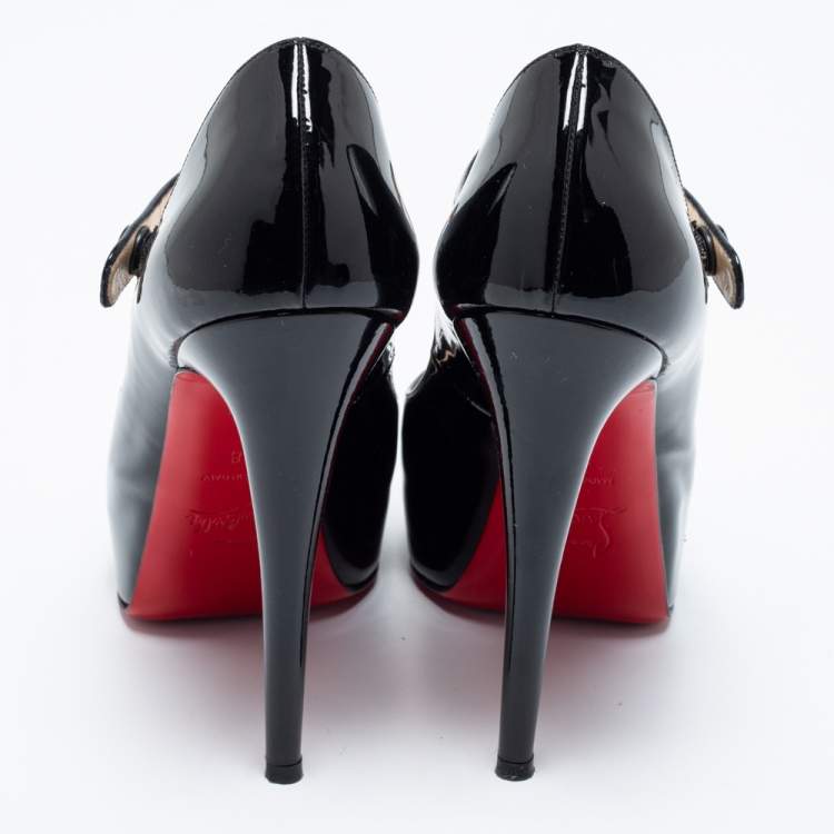 Pre Owned Christian Louboutin Black Patent Leather Jane Vendome Platform Pumps Size 38