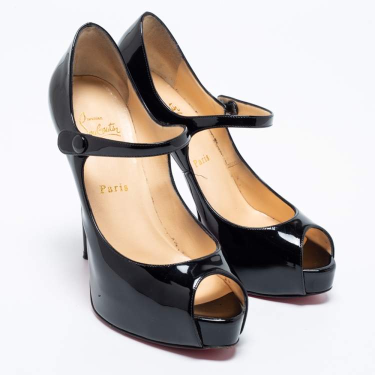 Pre Owned Christian Louboutin Black Patent Leather Jane Vendome Platform Pumps Size 38