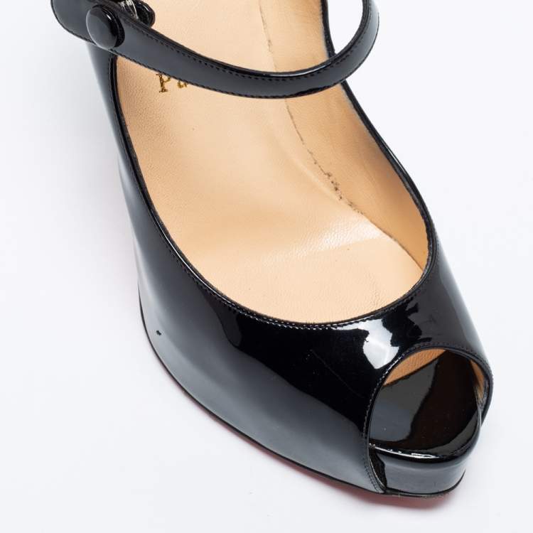 Pre Owned Christian Louboutin Black Patent Leather Jane Vendome Platform Pumps Size 38