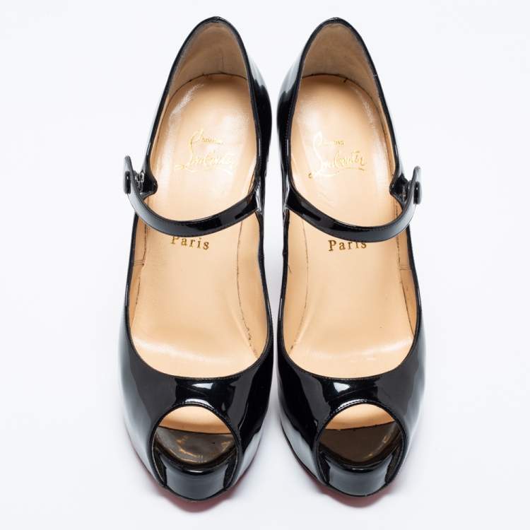 Pre Owned Christian Louboutin Black Patent Leather Jane Vendome Platform Pumps Size 38